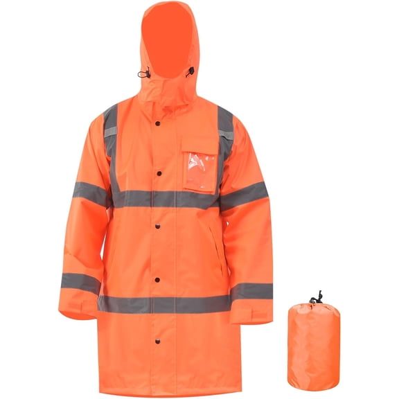 VERTEX&KAIBIN High Vis Rain Jacket Trench Coat &Safety Rain Jacket RIVER OTTER Rain Bibs ANSI Class 3