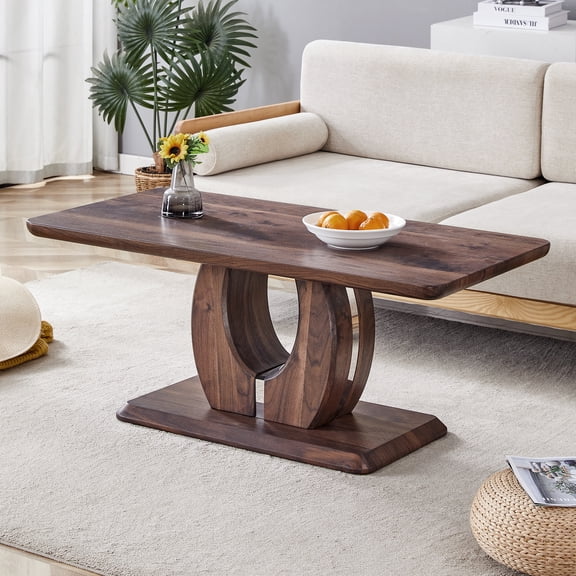 VERTEX&KAIBIN Modern Minimalist Walnut Dark Brown Texture Sticker-Patterned MDF Rectangular Coffee Table.MDF coffee table,Walnut,Dark Brown textured Sticker,side table.