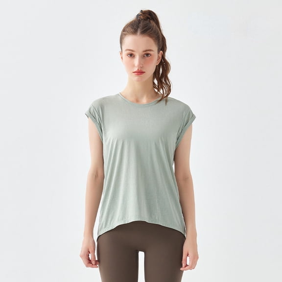 VERTEX&KAIBIN Sweat-Wicking Quick-Dry Back Hollow Out Split Design Gym Summer Yoga T-Shirt for Women