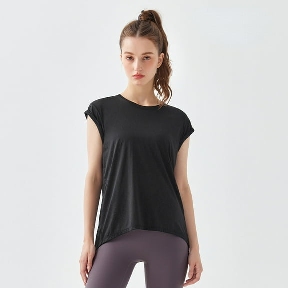 VERTEX&KAIBIN Sweat-Wicking Quick-Dry Back Hollow Out Split Design Gym Summer Yoga T-Shirt for Women