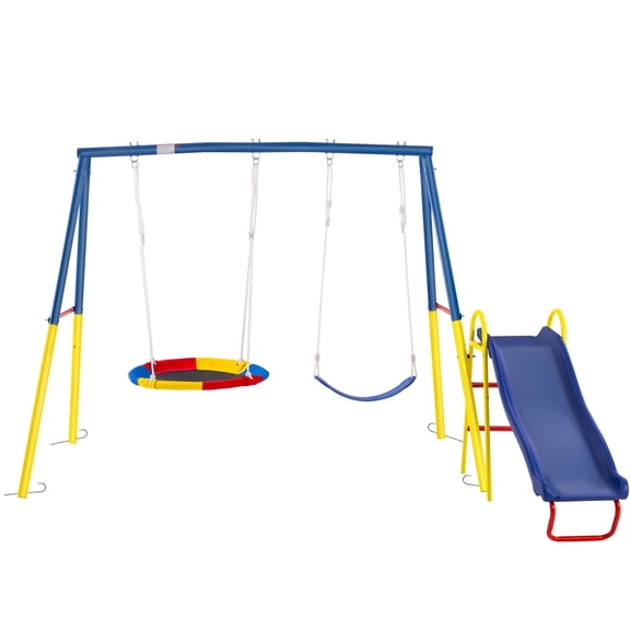 VERTEX&KAIBIN Swing Sets for Backyard with Slide Outdoor Heavy-Duty Metal Playset 3 in 1 Swing Set with Slide