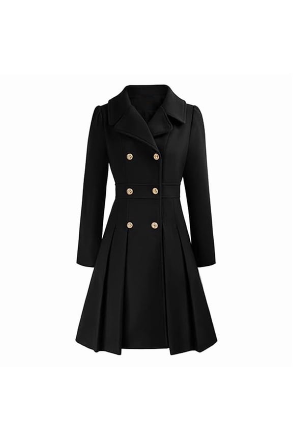 Women's Autumn Winter British Style Double-Breasted Lapel A-Line PeaTrench Coat