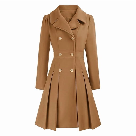 VERTEX&KAIBIN Women's Autumn Winter British Style Double-Breasted Lapel A-Line PeaTrench Coat