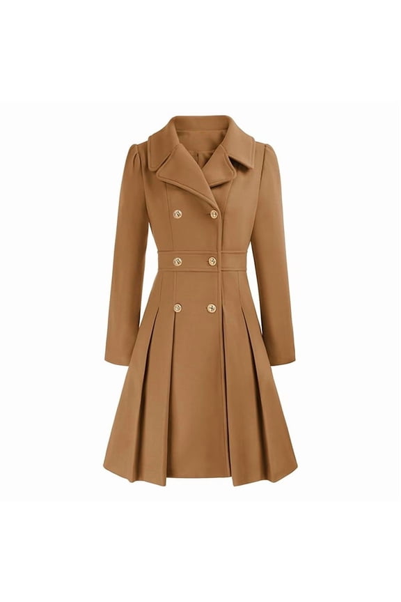 Women's Autumn Winter British Style Double-Breasted Lapel A-Line PeaTrench Coat
