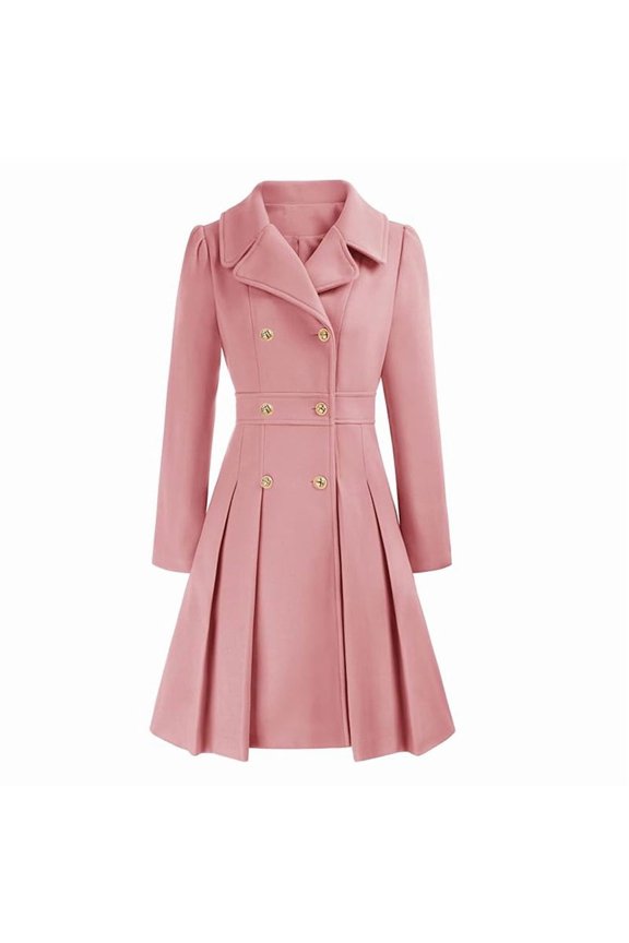 Women's Autumn Winter British Style Double-Breasted Lapel A-Line PeaTrench Coat