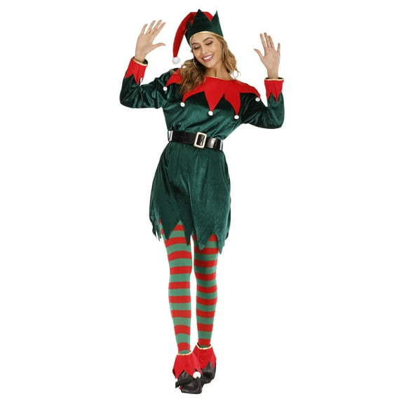 VERTEX&KAIBIN Women's Christmas Elf Costume Set, Party Outfit for 18-24 Years - Polyester Festive Bar Wear (Plus Sizes)