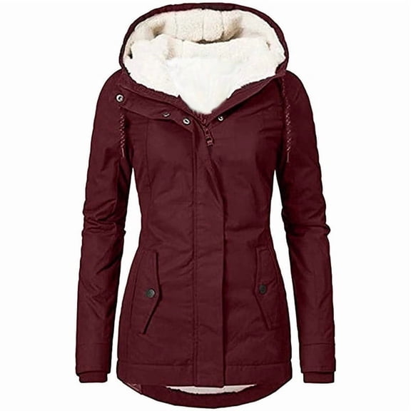 VERTEX&KAIBIN Women's Winter Cotton-Padded Plus Size Mid-Length Zip-Up Hooded Outerwear