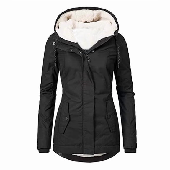 VERTEX&KAIBIN Women's Winter Cotton-Padded Plus Size Mid-Length Zip-Up Hooded Outerwear