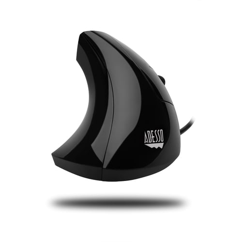 Adesso iMouse E1 Vertical Ergonomic Illuminated Mouse - Optical - Cable - Glossy Black - USB - 1600 dpi - Scroll Wheel - 6 Button(s) - Right-handed