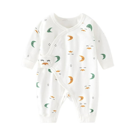 VERUGU Baby Girl Romper Fall Winter Warm Long Sleeve Jumpsuit Boy and Girl Casual Print Round Neck Cotton Clothes White 1M