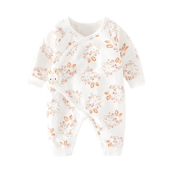 VERUGU Baby Girl Romper Fall Winter Warm Long Sleeve Jumpsuit Boy and Girl Casual Print Round Neck Cotton Clothes White 6M