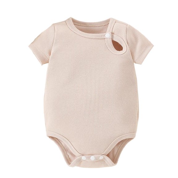 VERUGU Baby Girl Romper Fall Winter Warm Long Sleeve Jumpsuit Boy and Girl Casual Solid Round Neck Cotton Clothes Beige 24M
