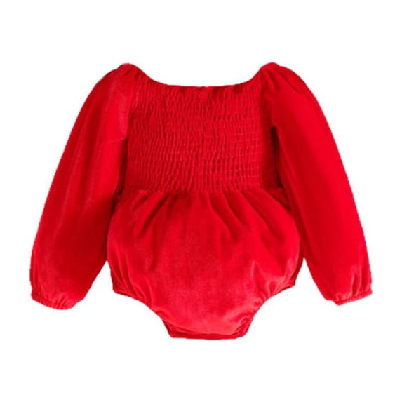 VERUGU Baby Girl Romper Girl My First Christmas Romper Dress Velvet Smocked Fall Winter Dress Christmas Birthday Dress Red 12M