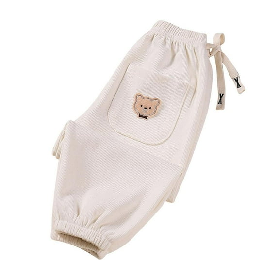 VERUGU Baby Pants Fall Winter Boys and Girls Casual Fleece Warm Bear Print Pants Casual Pants White 8 Years