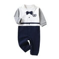 thumbnail image 1 of VERUGU Baby Romper British College Style Fashion Jumpsuit Fall Winter Gentleman Long Sleeve Lapel Outdoor Onesie White 9M, 1 of 6
