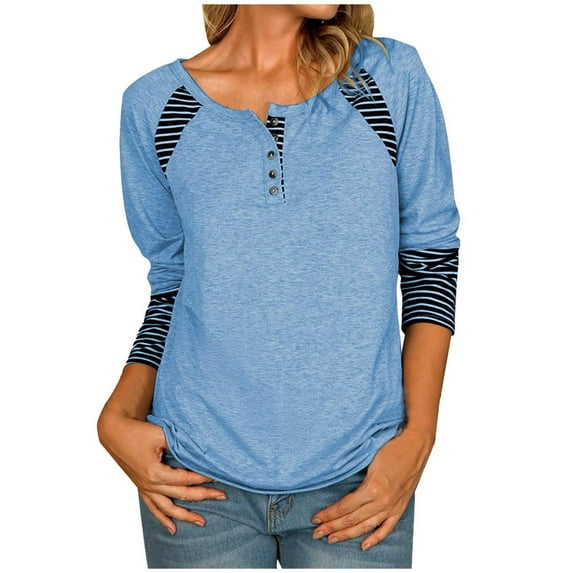 VERUGU Baggy Casual Blouse Tops Shirt for Women Ladies Fall Long Sleeve Henley Crew Neck Holiday Casual Print Tunic Loose Casual Tee Tops Pullover