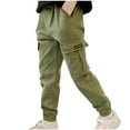 thumbnail image 1 of VERUGU Boys Cargo Pants Fashion Kids Pants Cargo Pants Kids Pocket Guard Pants Casual Outwear Pants Army Green 13 Years, 1 of 3