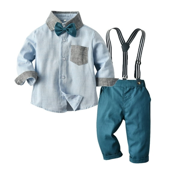 VERUGU Boys' Clothing Sets Newborn Infant Winter Long Sleeve Solid Tops with Bow Tie Suspender Trousers Suit Gentleman formal Clothes Two-Piece Set