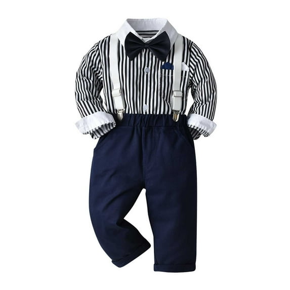 VERUGU Boys' Clothing Sets Newborn Kid Christmas Clothes Winter Long Sleeve Striped Top with Bow Tie Trousers Gentleman Clothes Suit