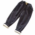 thumbnail image 1 of VERUGU Boys Pants Fall Winter Kids Girls Fleece Solid Color Corduroy Thickened Loose Stretch Long Pants Black 5 Years, 1 of 6
