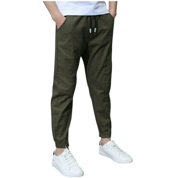 VERUGU Boys Sweatpants Fall Casual Kids Girls Solid Color Sport Pants Elastic Waist Long Pants Sweatpants Army Green 8 Years