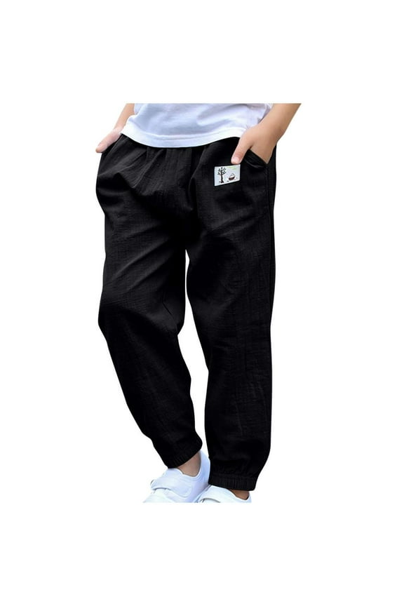 Boys Sweatpants Kids Summer Printed Boys and Girls Baby Botton Long Pants Denim Cute Full Length Pants Overalls Black 4 Years