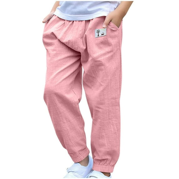 VERUGU Boys Sweatpants Kids Summer Printed Boys and Girls Baby Botton Long Pants Denim Cute Full Length Pants Overalls Pink 3 Years