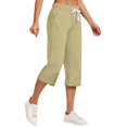 thumbnail image 1 of VERUGU Capri Pants for Women Casual Summer Cotton Linen Plus Size Straight Leg Cropped Pants Solid Drawstring Loose Versatile Loungewear with Pockets Beige XXL, 1 of 6