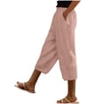 thumbnail image 1 of VERUGU Capri Pants for Women Casual Summer Pocket Elastic Waist Solid Pant Straight-Leg Mid Waist Cropped Pants Loose Imitation Cotton Linen Classic Comfortable Below The Knee Pants Pink XXL, 1 of 6