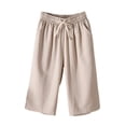 thumbnail image 1 of VERUGU Capri Pants for Women Casual Wide-Leg Capris Loose Classic Comfortable Solid Cropped Pants Beige M, 1 of 5