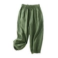 thumbnail image 1 of VERUGU Capri Pants for Women Elastic Waist Wide-Leg Capris Loose Casual Cotton Linen Solid Cropped Pants Green M, 1 of 5