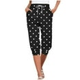 thumbnail image 1 of VERUGU Capri Pants for Women Fashion Dots Print Pants Elastic Waist Drawstring Casual Capris with Pockets Black XL, 1 of 6