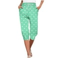 thumbnail image 1 of VERUGU Capri Pants for Women Fashion Dots Print Pants Elastic Waist Drawstring Casual Capris with Pockets Green XXL, 1 of 6