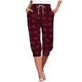 thumbnail image 1 of VERUGU Capri Pants for Women Fashion Love Print Pants Elastic Waist Drawstring Casual Capris with Pockets Wine M, 1 of 6