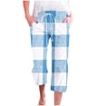 thumbnail image 1 of VERUGU Capri Pants for Women Fashion Plaid Print Pants Elastic Waist Drawstring Loose Casual Straight Leg Capris with Pockets Blue M, 1 of 5
