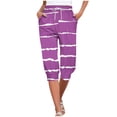 thumbnail image 1 of VERUGU Capri Pants for Women Fashion Stripe Print Pants Elastic Waist Drawstring Casual Capris with Pockets Purple S, 1 of 6