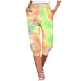 thumbnail image 1 of VERUGU Capri Pants for Women Fashion Tie-dyes Print Pants Elastic Waist Drawstring Casual Capris with Pockets Yellow XL, 1 of 6