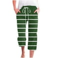 thumbnail image 1 of VERUGU Capri Pants for Women Stripe Print Straight Leg Pants Elastic Waist Imitation Cotton Linen Casual Loose Capris with Pockets Green 3XL, 1 of 5