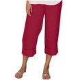thumbnail image 1 of VERUGU Capri Pants for Women Summer Elastic Waist Pants Imitation Cotton Linen Solid Casual Loose Capris Red M, 1 of 6