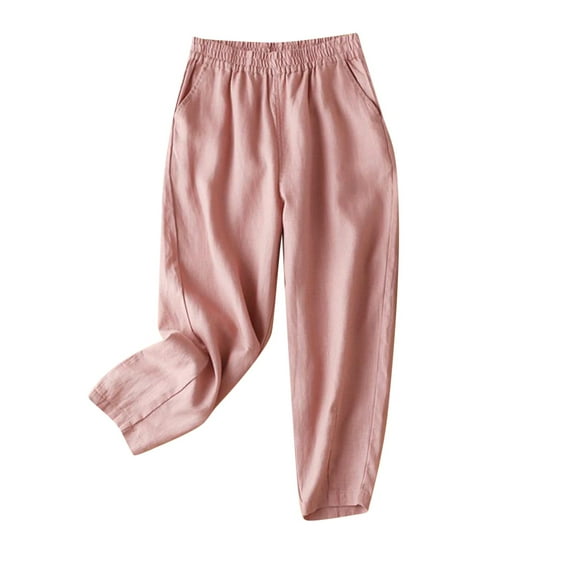 VERUGU Capris Pants for Women Solid Color Casual Pocket Elasticated Literary and Artistic Revival Capris Cotton and Linen Radish Harlan Pants Orange XL