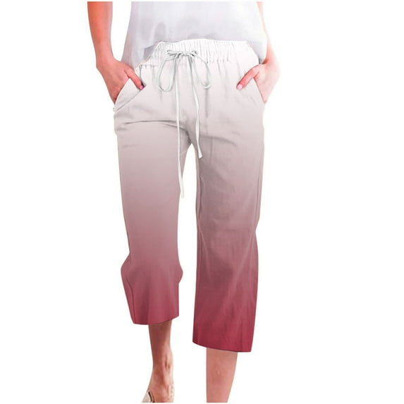 VERUGU Capris Pants for Women Casual Solid Elastic Waist Loose Long Pants with Pocket Capris Wine S