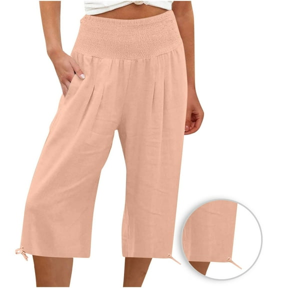 VERUGU Capris Pants for Women Loose Shrink Wide Leg Pants Comfortable Solid High Waisted Straight Pants Pink M