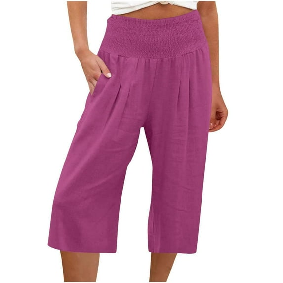 VERUGU Capris Pants for Women Loose Wide Leg Pants High Waist Straight Pants Casual Pants Hot Pink XL