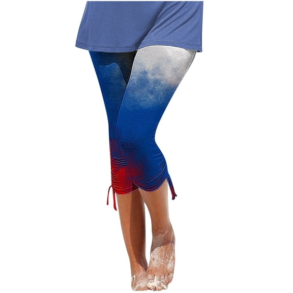 VERUGU Capris Pants for Women Spring Summer Fashion Casual Drawstring Printed Cropped Pants Blue L