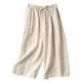 thumbnail image 1 of VERUGU Capris Pants for Women Spring Summer Solid Color Loose Leisure Retro Drawstring Frenulum Broad Leg Pants Capris Beige L, 1 of 5