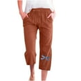 thumbnail image 1 of VERUGU Capris for Women Fashion Casual Printing Elastic Waist Loose Pants Cotton Linen Straight Wide Leg Trousers with Pocket Coffee 3XL, 1 of 5