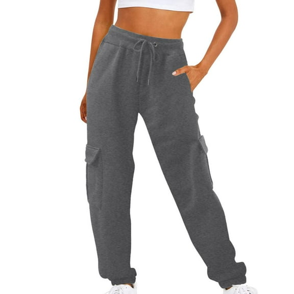 VERUGU Cargo Pants Womens Fashion Lace-Up Ankle Overalls with Pockets Solid Casual Trousers Dark Gray M