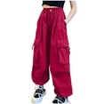 thumbnail image 1 of VERUGU Cargo Pants for Girls Kids Overalls Super Cool Bunches Foot Pants Kids Street Dance Pants Casual Wear Pants Red 9 Years, 1 of 4