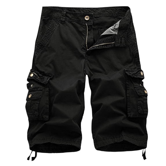 VERUGU Cargo Shorts for Men Casual Solid Outdoors Pocket Beach Work Trouser Cargo Shorts Pant Black S