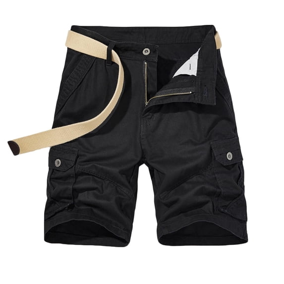 VERUGU Cargo Shorts for Men Casual Solid Zipper Button Cropped Casual Fashion Outdoor Athletic Shorts with Pockets Black A L